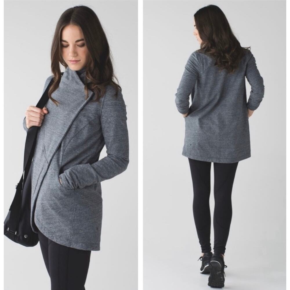 Lululemon Jacket That's A Wrap Black Comfy Knit Athleisure Thumbhole Pocket 10